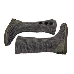 UGG Womens Gray Knit Button Boots Size 7 Casual Winter Pull On Boots Cozy Rubber